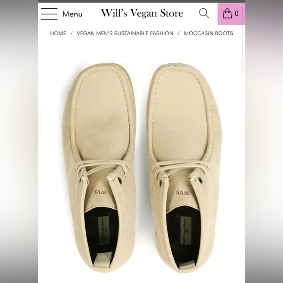 will’s vegan shoes cream vegan suede moccasin boots size 9 or 42